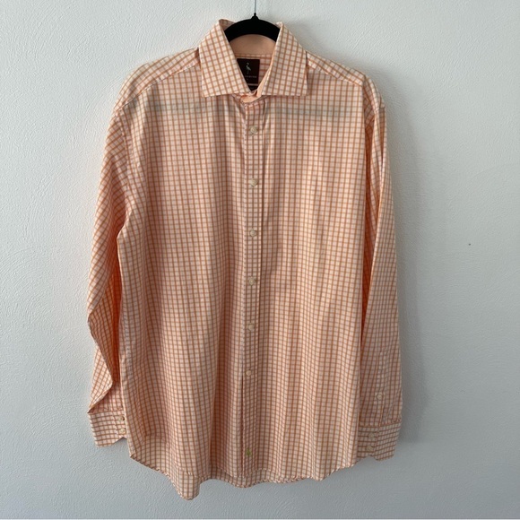 Mens TailorByrd Long-Sleeved Button up checked light orange size large cotton - Picture 1 of 9